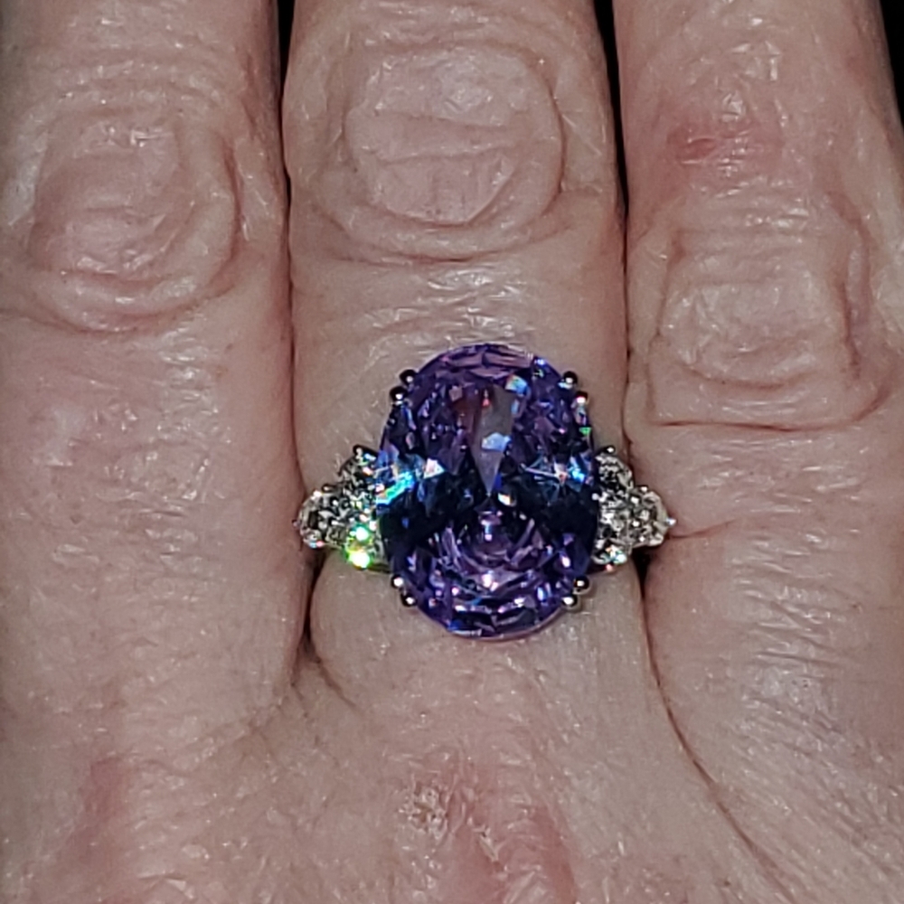 HUGE PURPLE & WHITE CZ RING IN STERLING SILVER!!